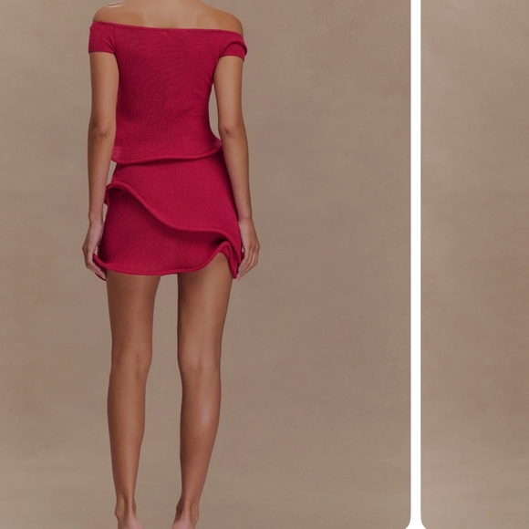 Raspberry Off Shoulder Knit Top & skirt set - Picture 2 of 3